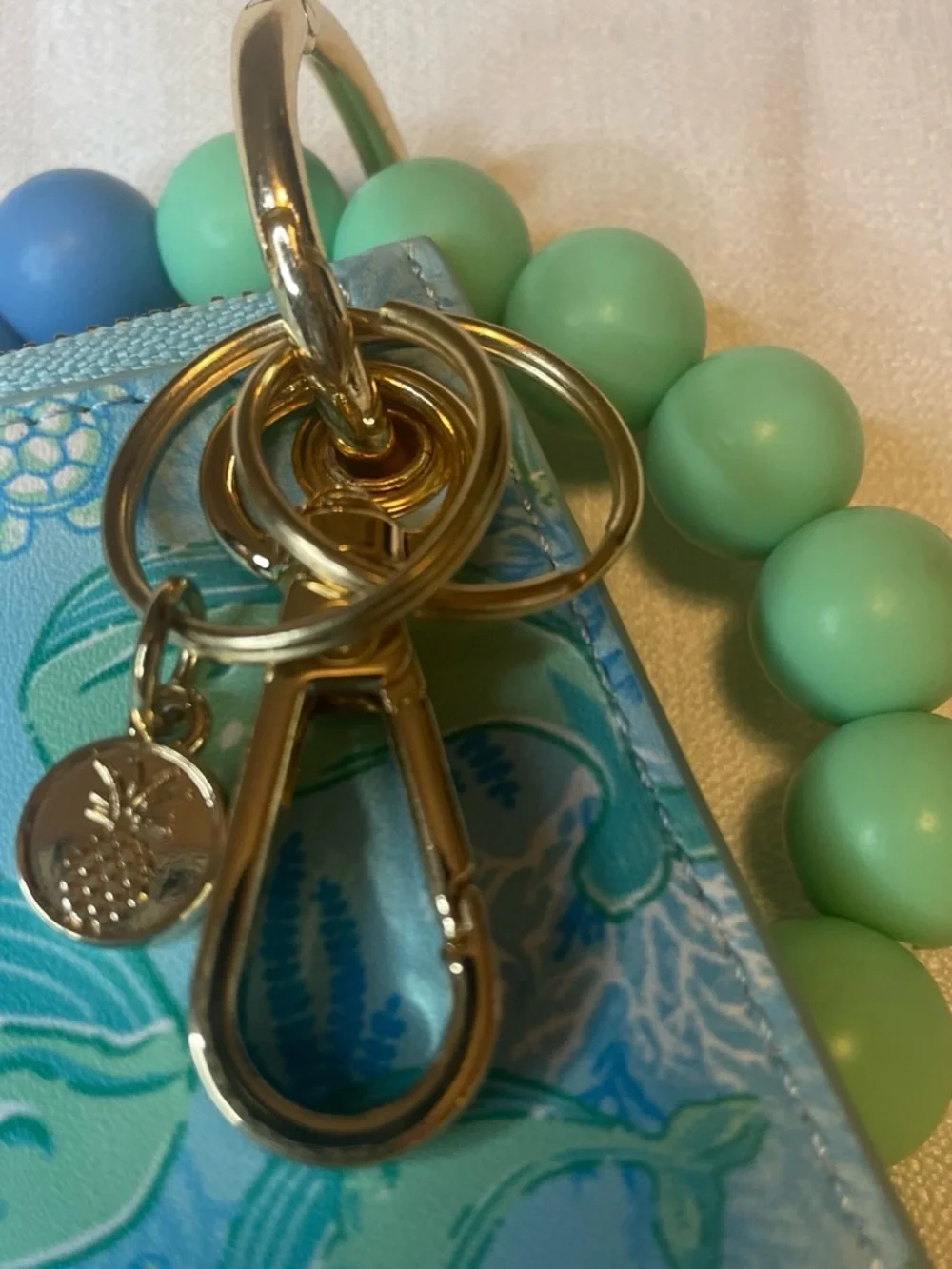 Simply Southern Mint, Blue & Seafoam Card Holder Keychain with Beaded Wristlet